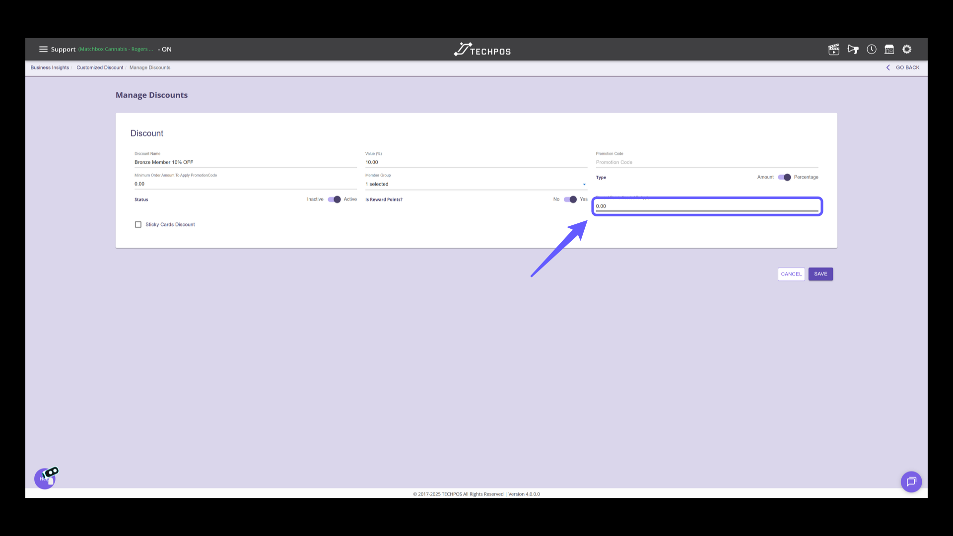 Enter Rewards Points Threshold