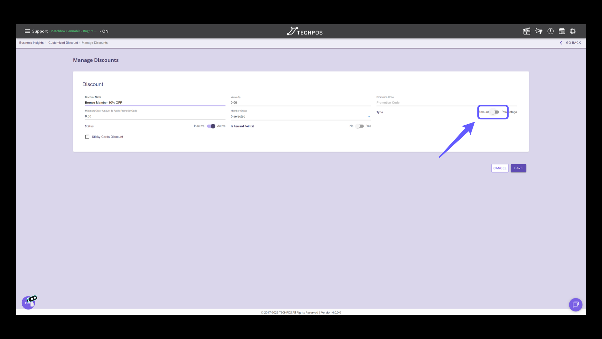 Toggle Discount Type