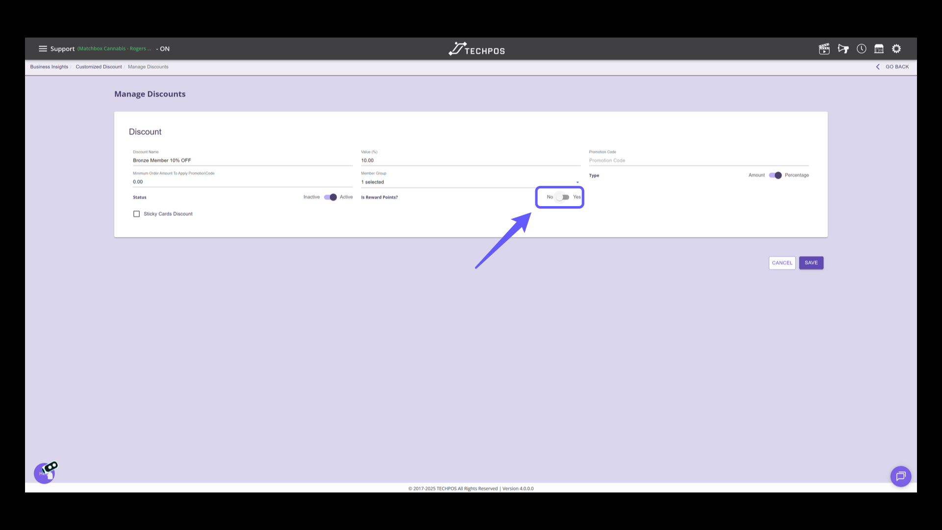Toggle Reward Points
