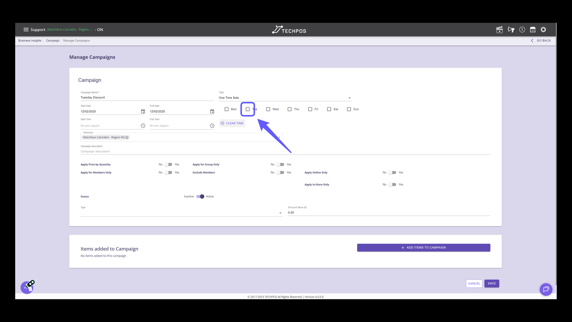Select the Days for Campaign