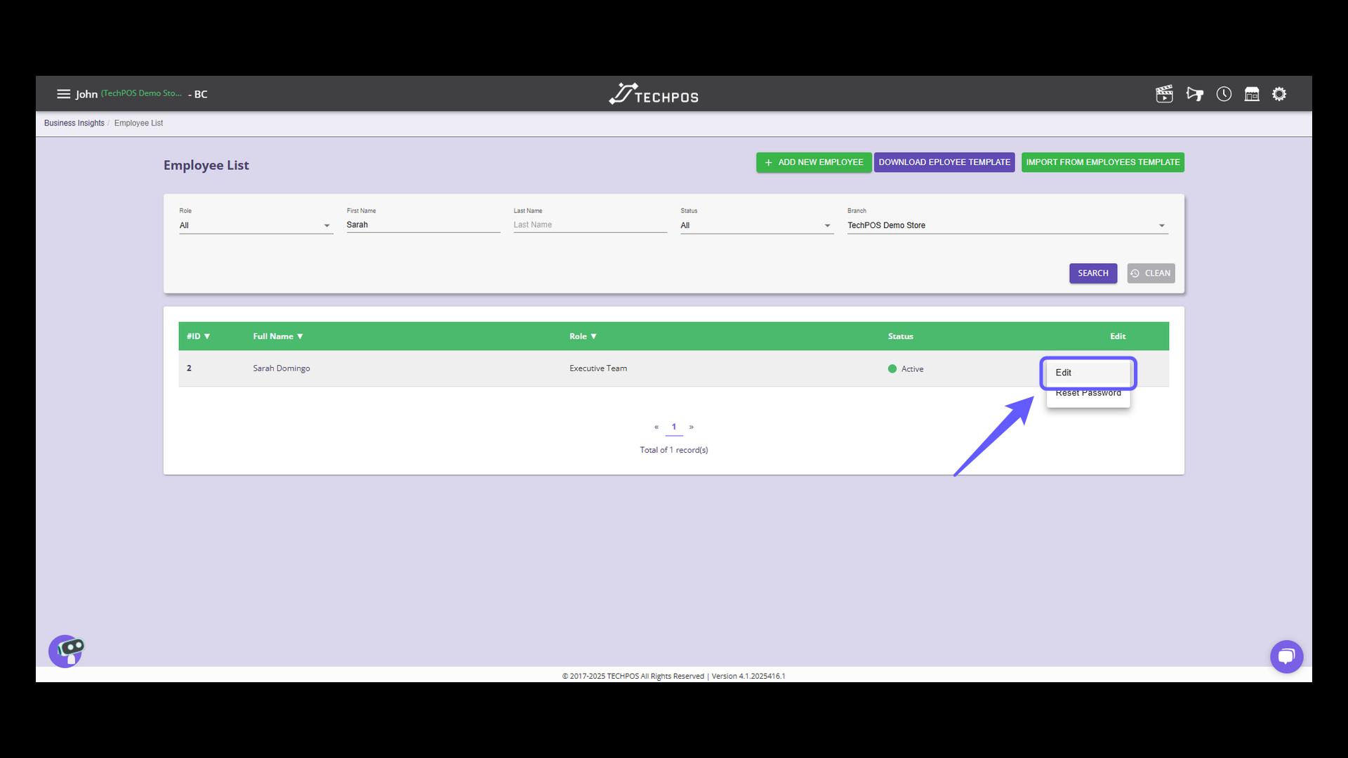 Edit Button on Employee List