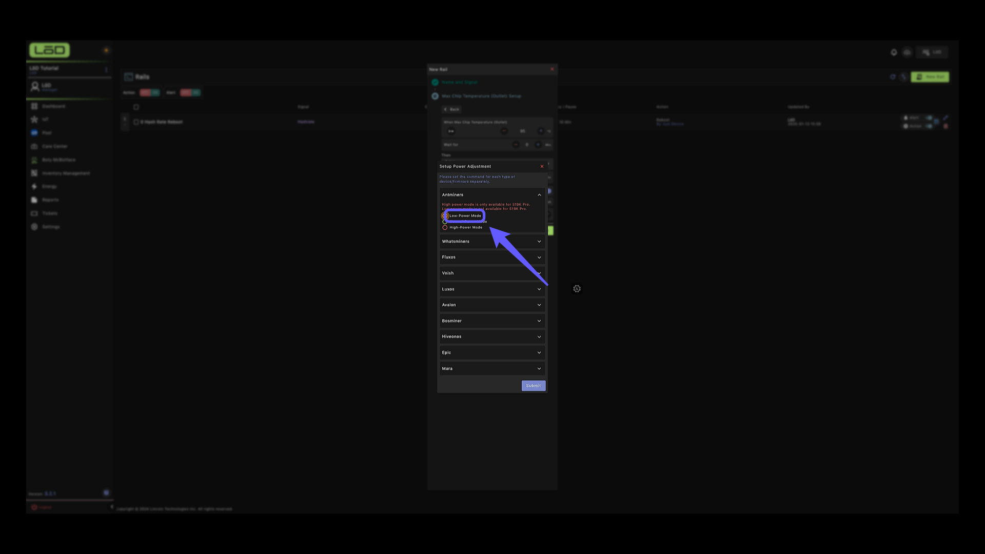 Power Adjustment Menu