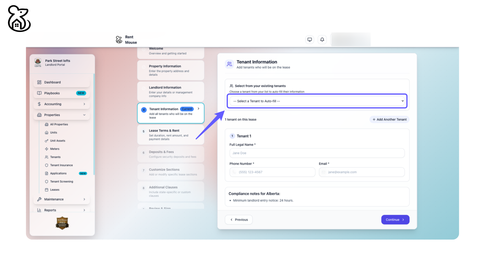 Select Tenant to Auto-fill