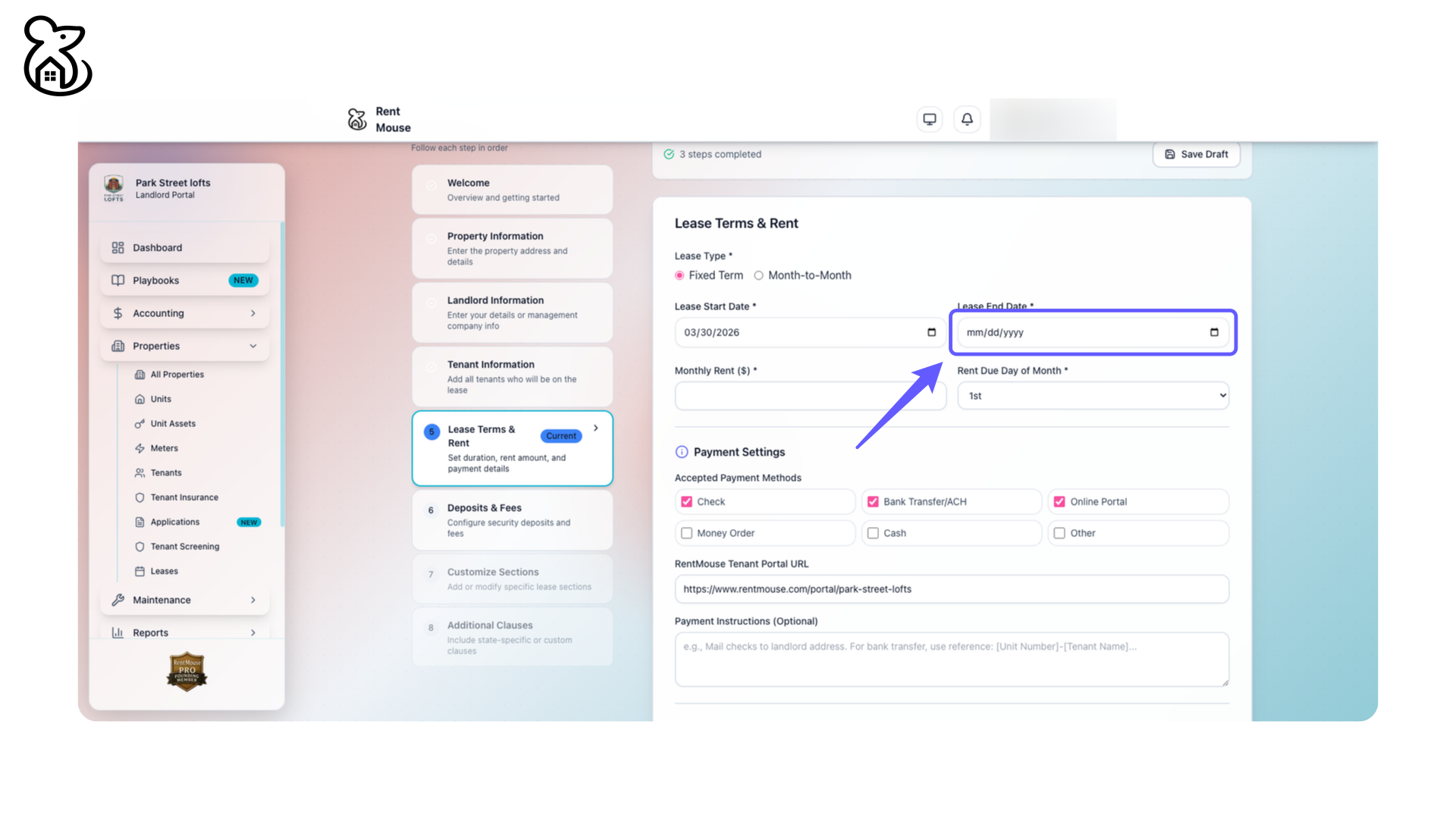 Enter Lease End Date