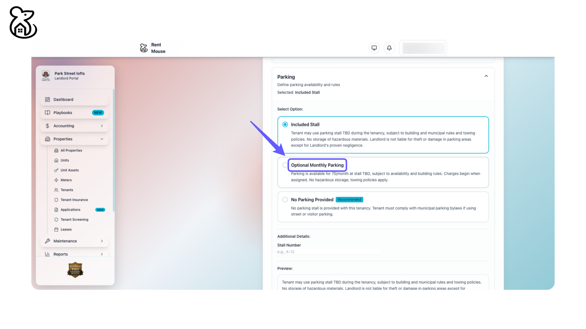 Select Optional Monthly Parking