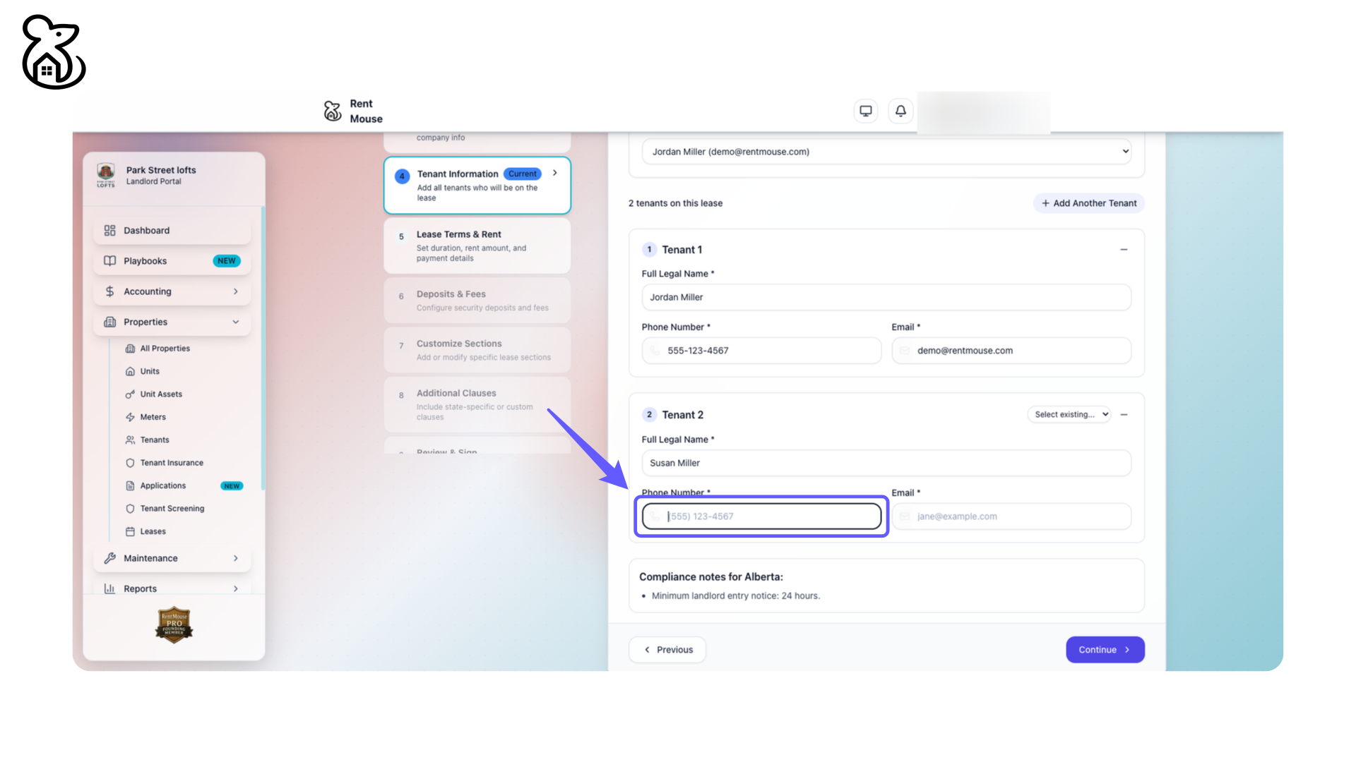 Add Tenant's Phone Number
