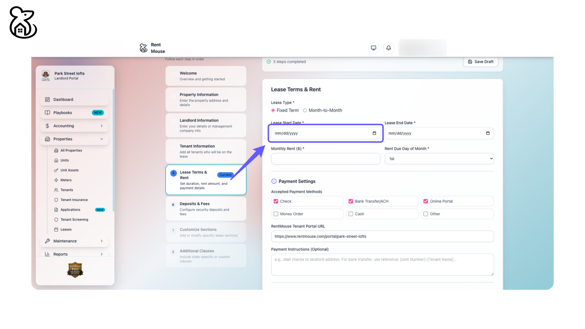 Enter Lease Start Date