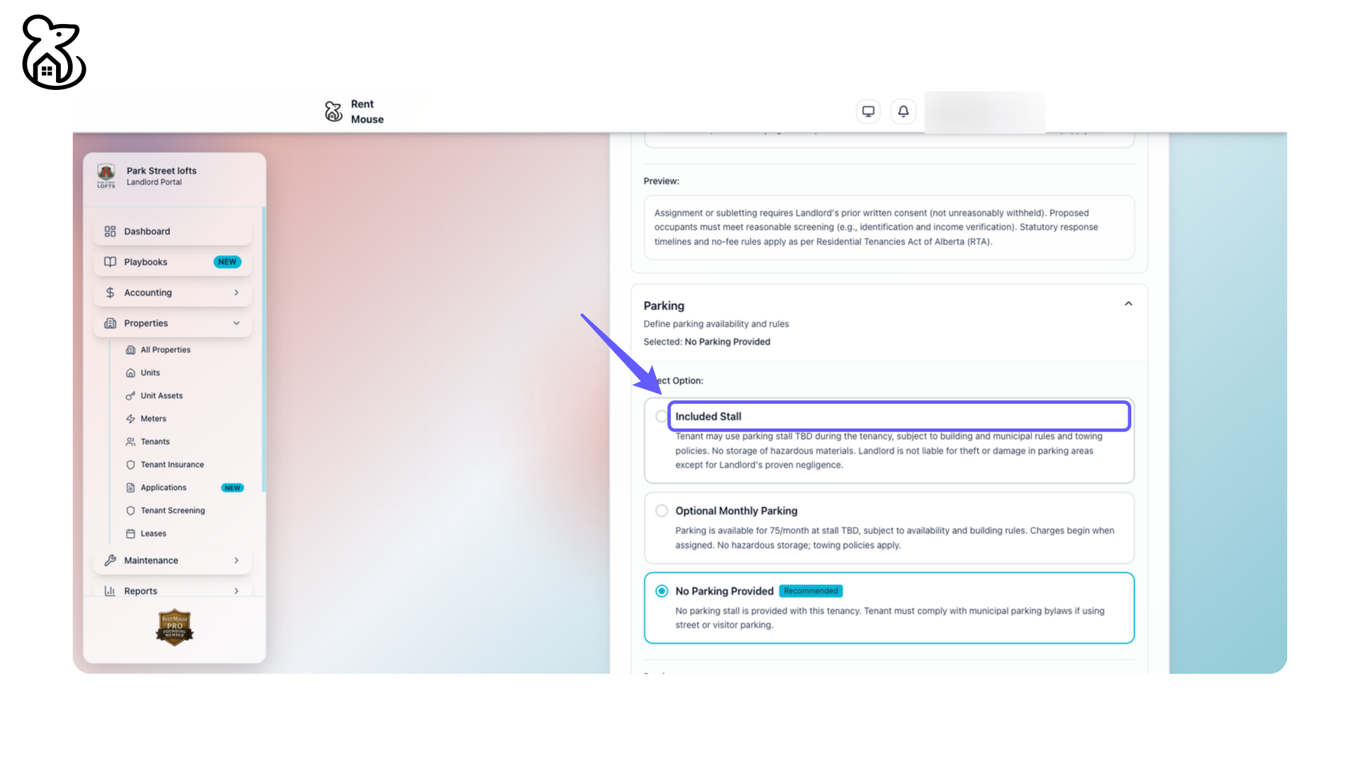Select Parking Option