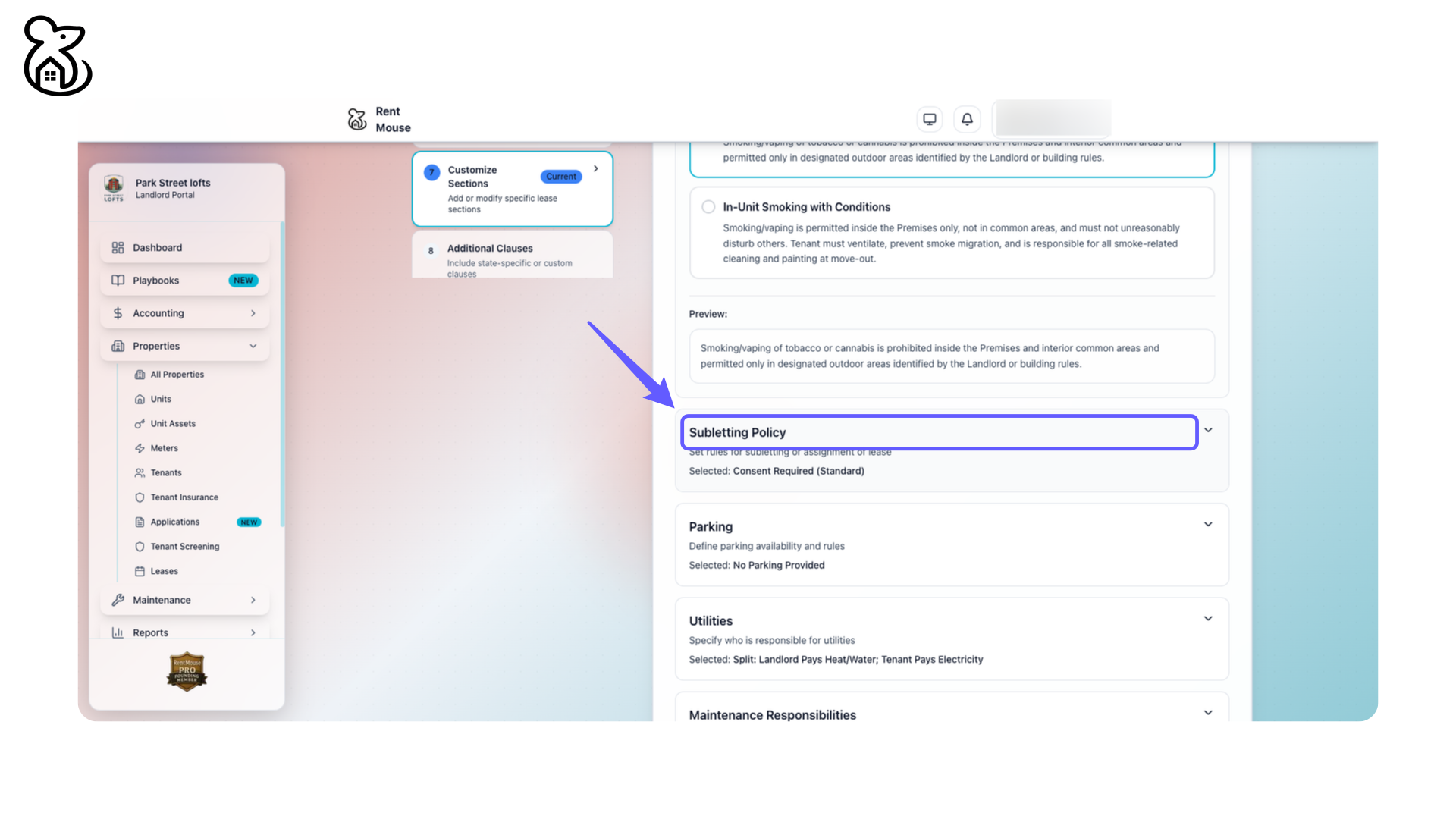 Set Subletting Lease Rules
