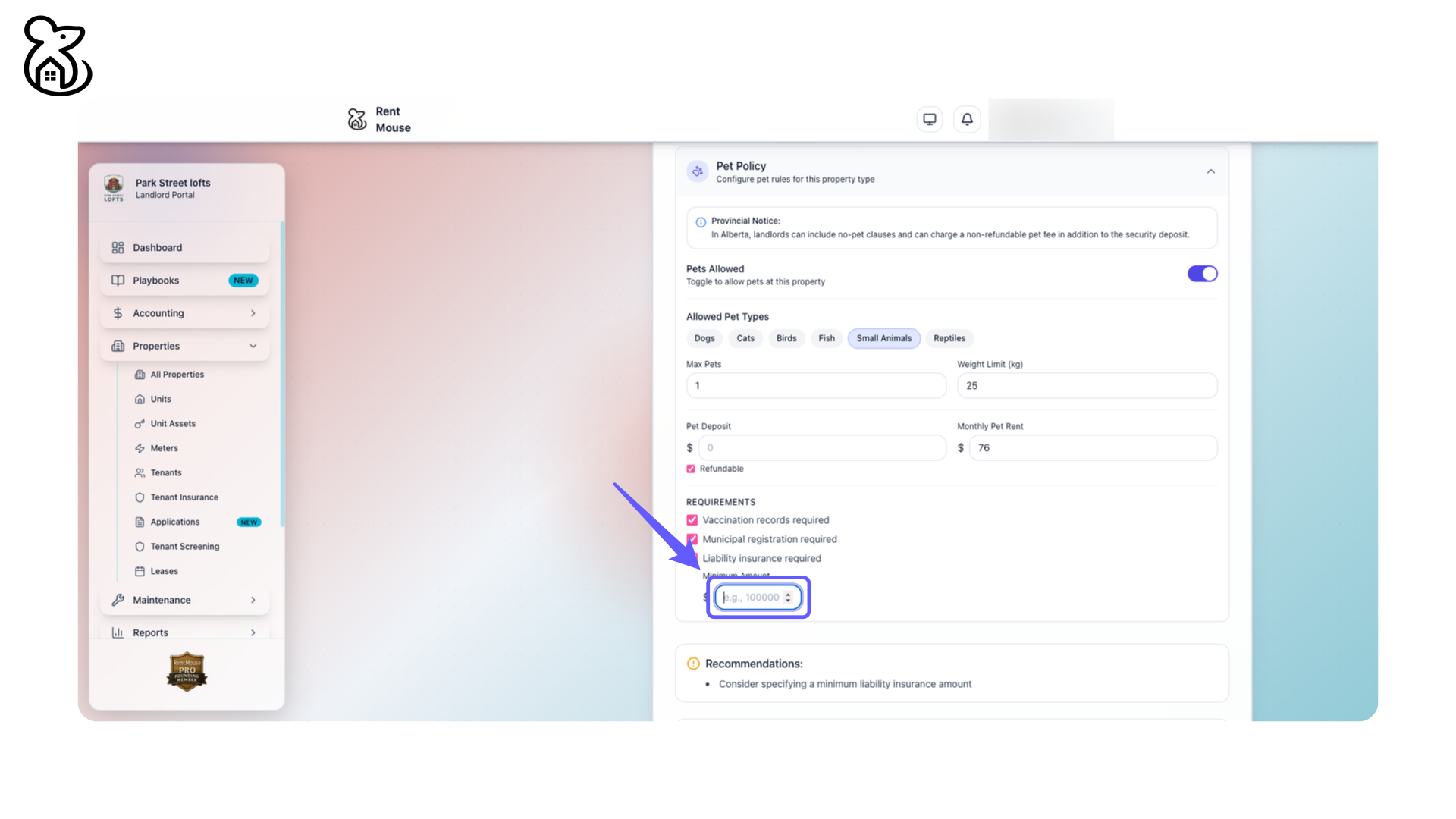 Set Minimum Liability Insurance
