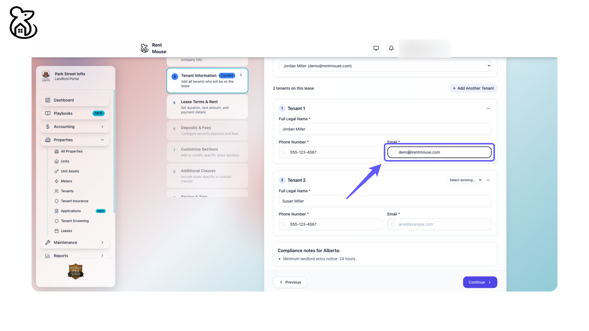 Input Tenant's Email