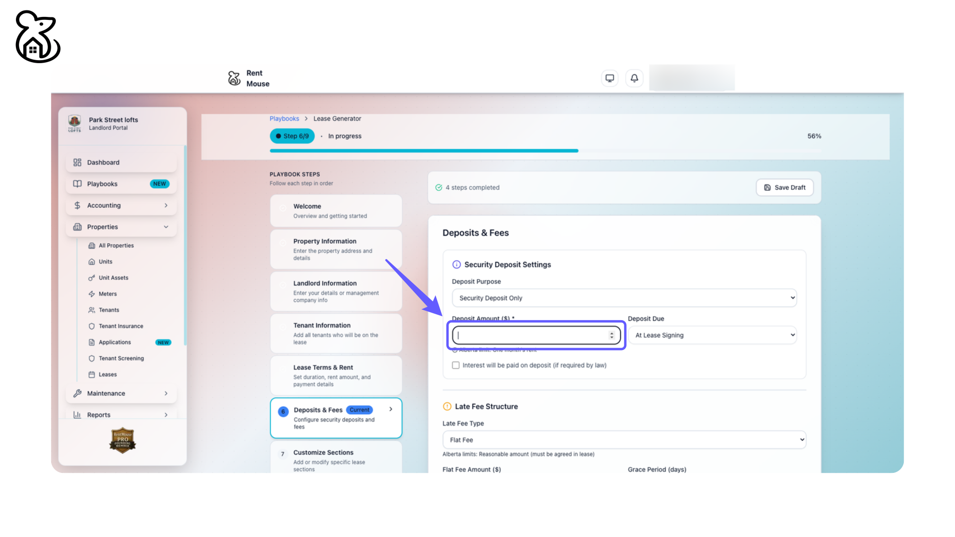 Enter Security Deposit Amount