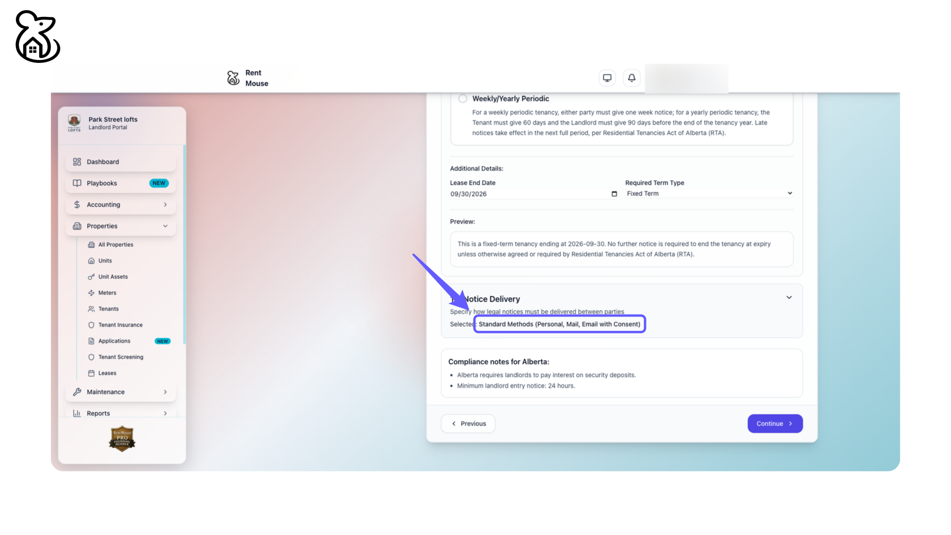 Select Standard Notice Delivery Methods