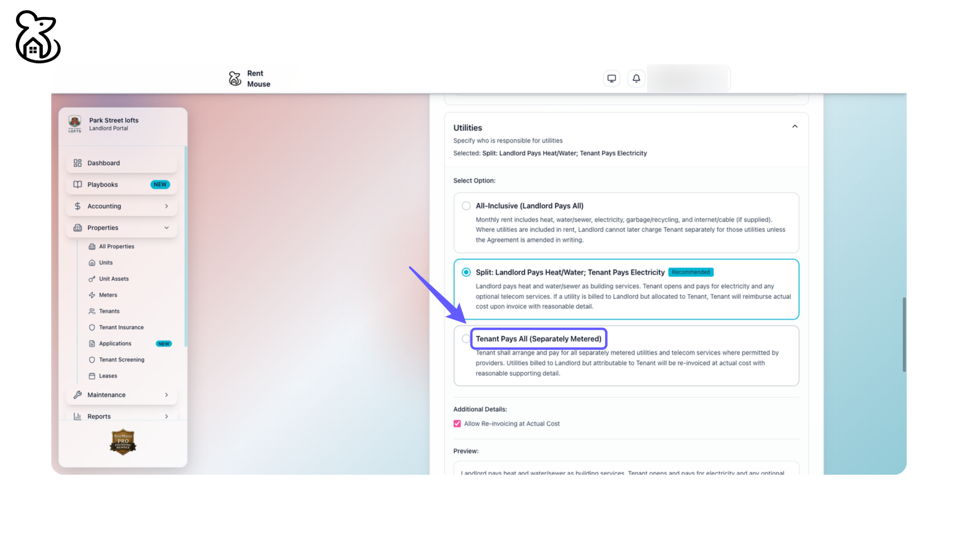 Choose Tenant Pays All