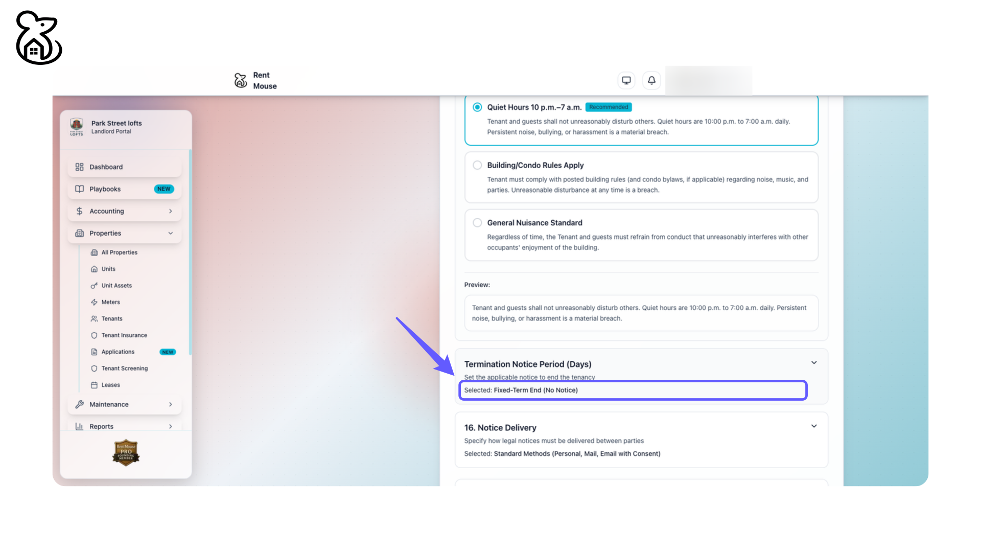 Set Termination Notice Period