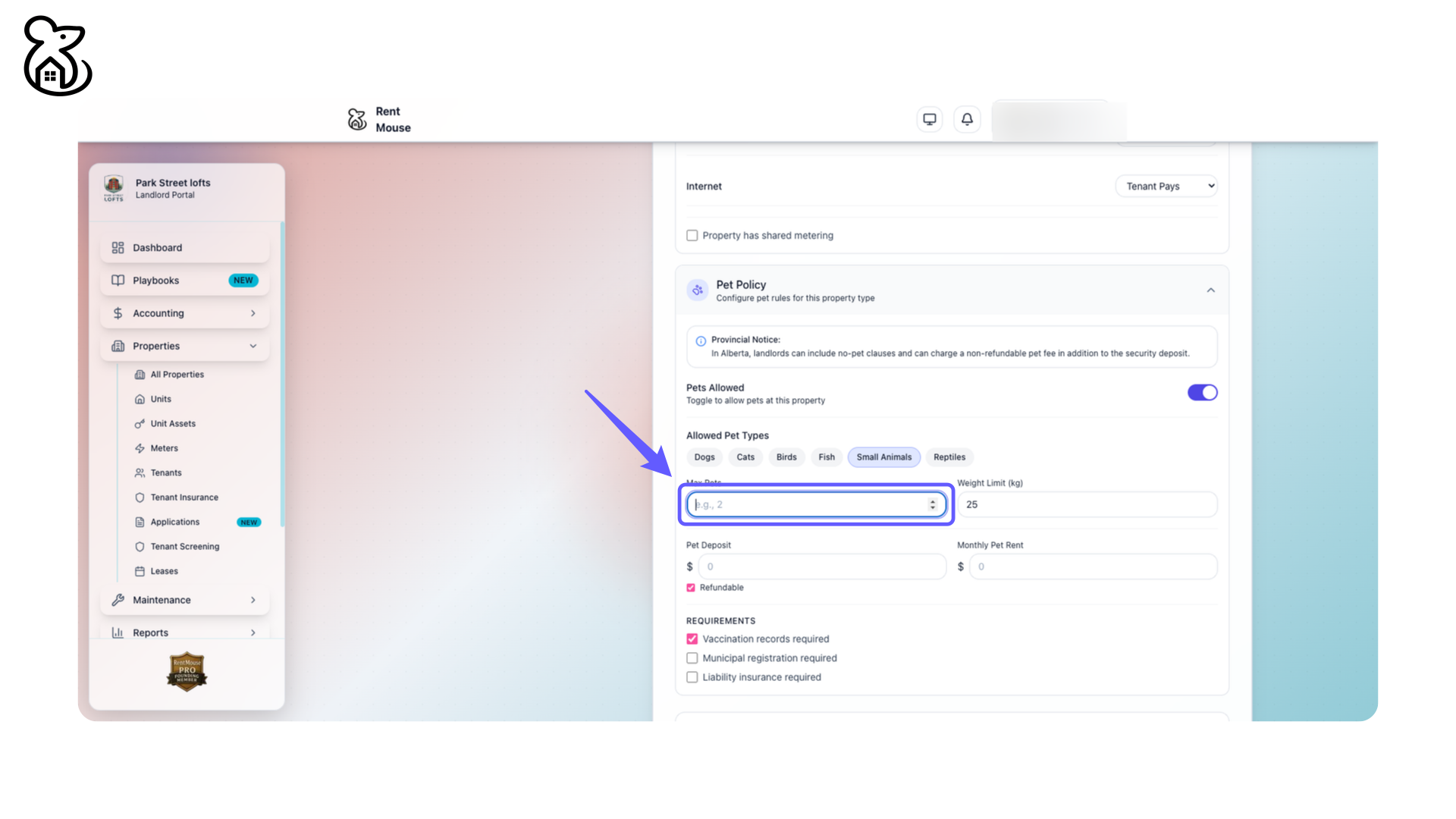 Set Maximum Pets Allowed