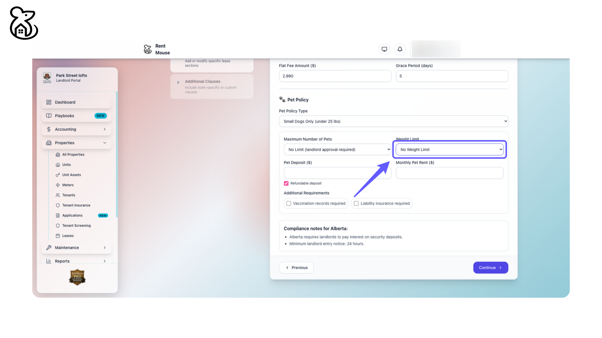 Pet Weight Limitation