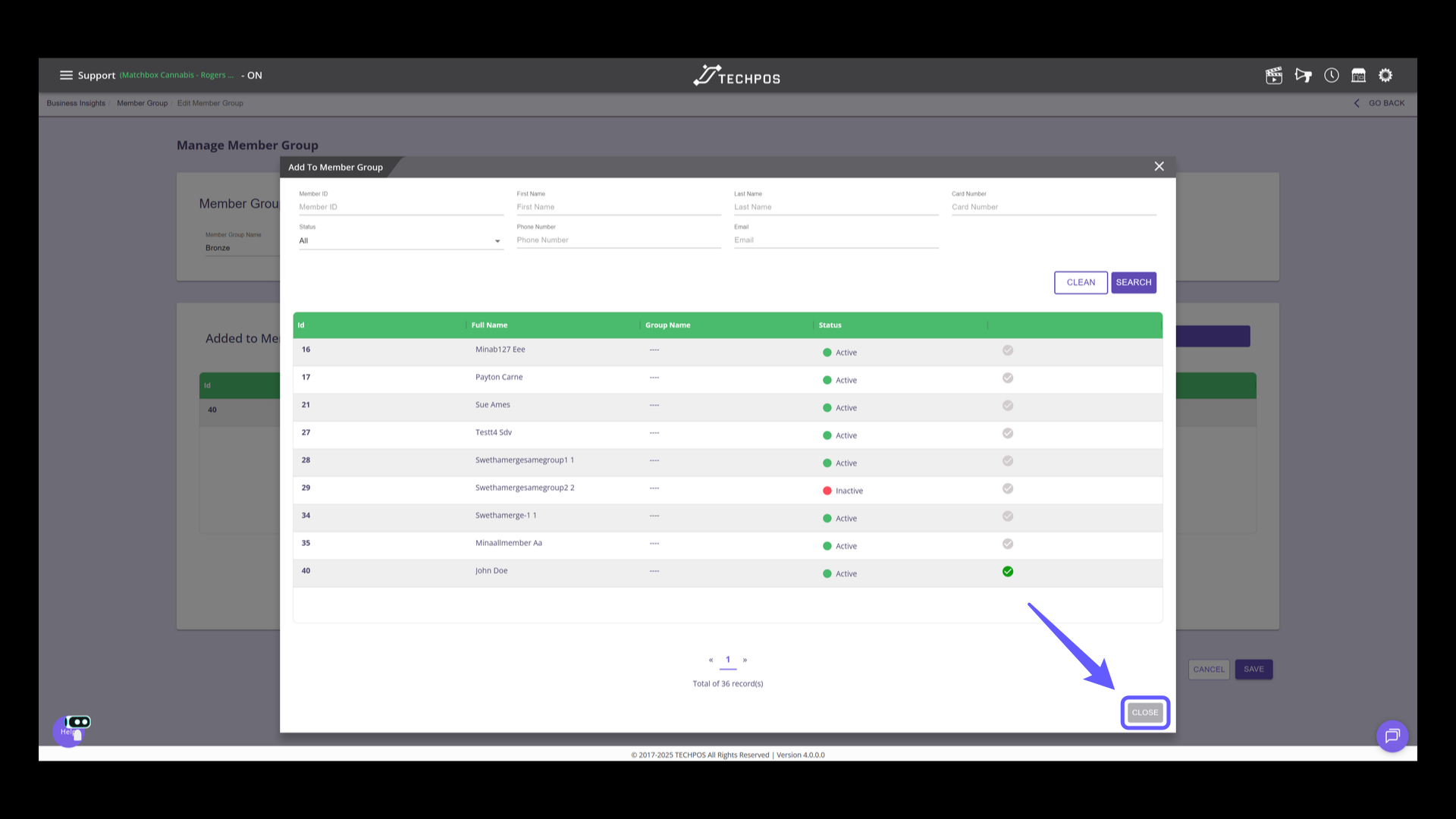 Close the Member Group Window