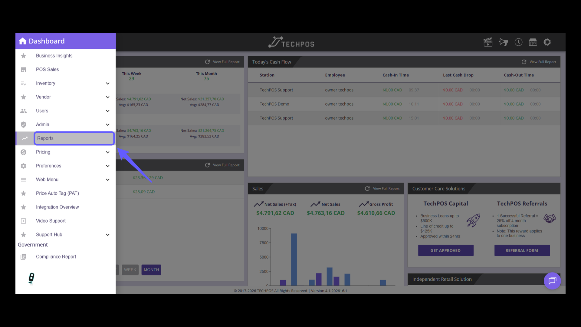 Access TechPOS Reports
