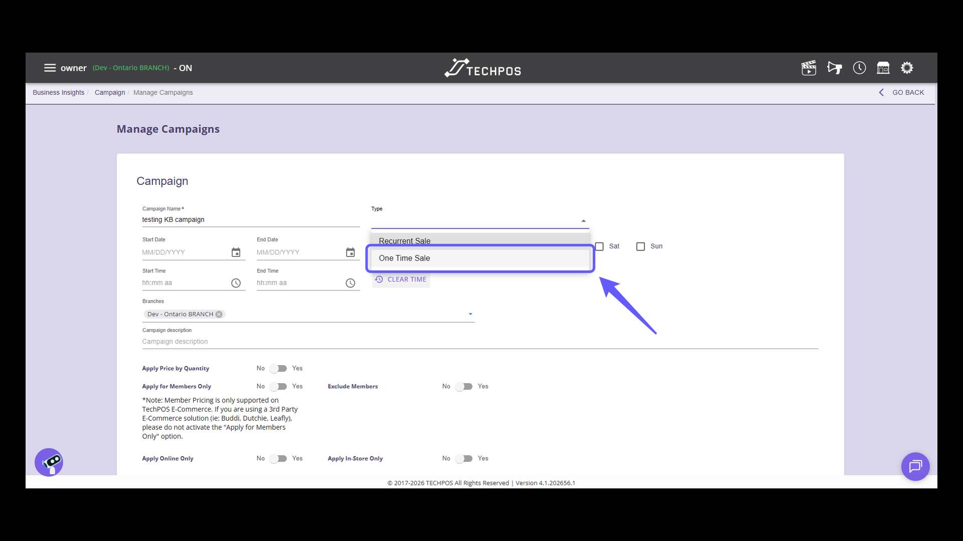 Select the Sale Type