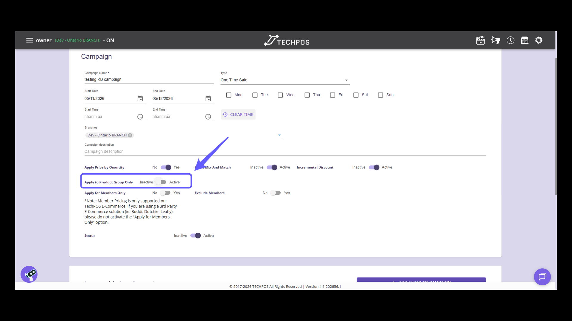 Toggle Product Group Application