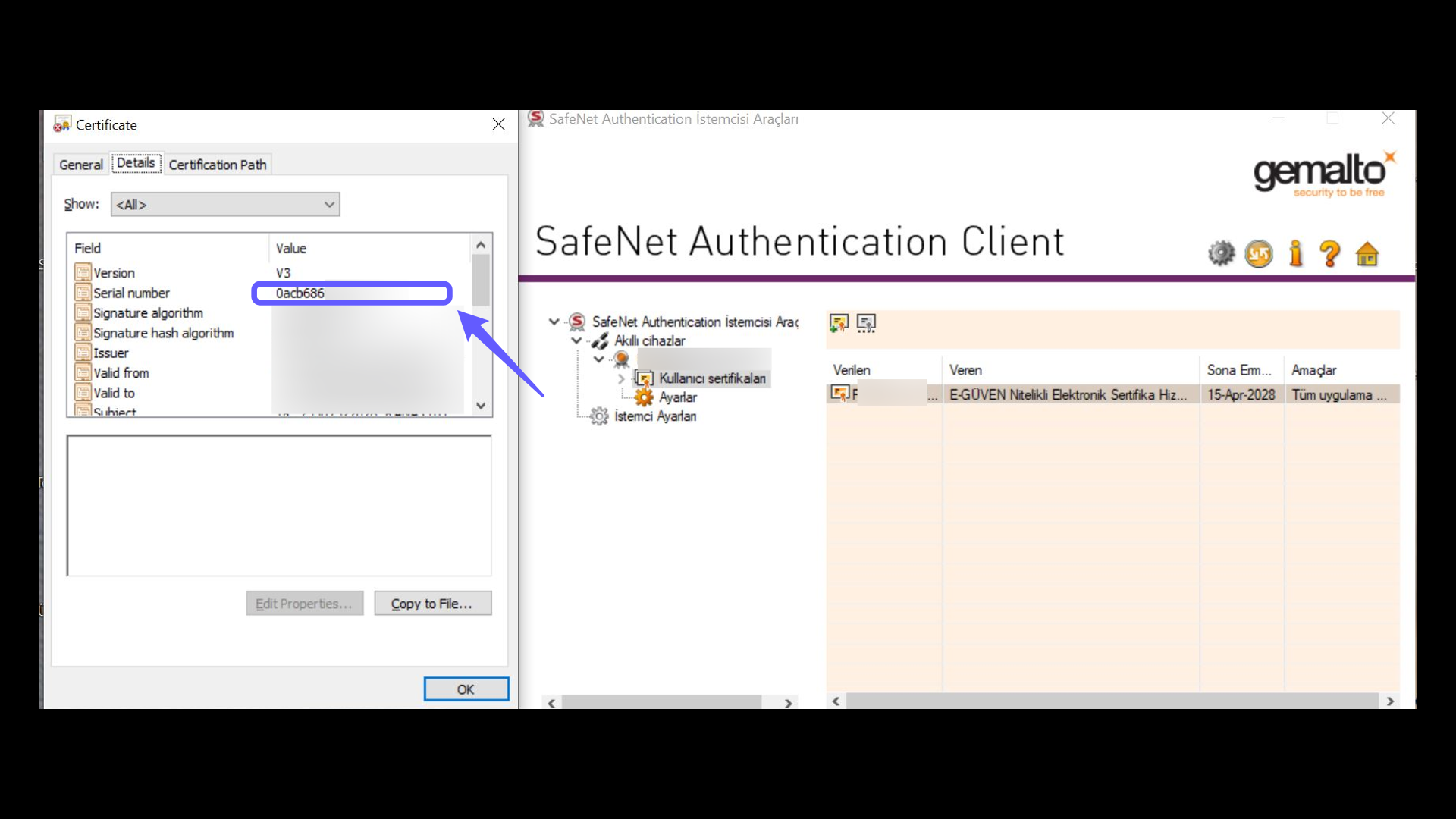 SafeNet Uygulaması Üzerinden Sertifika Bilgilerine Erişim