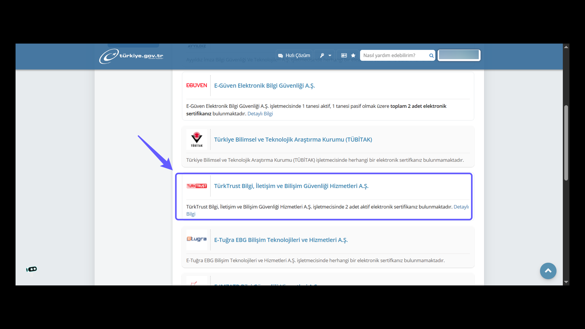 e-devlet Üzerinden Elektronik Sertifika Sorgulama