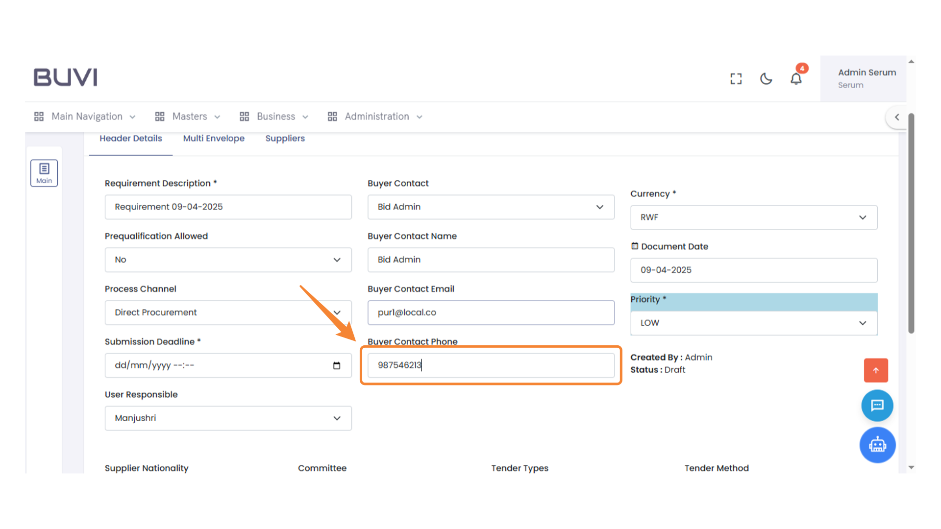Buyer Contact Phone Field