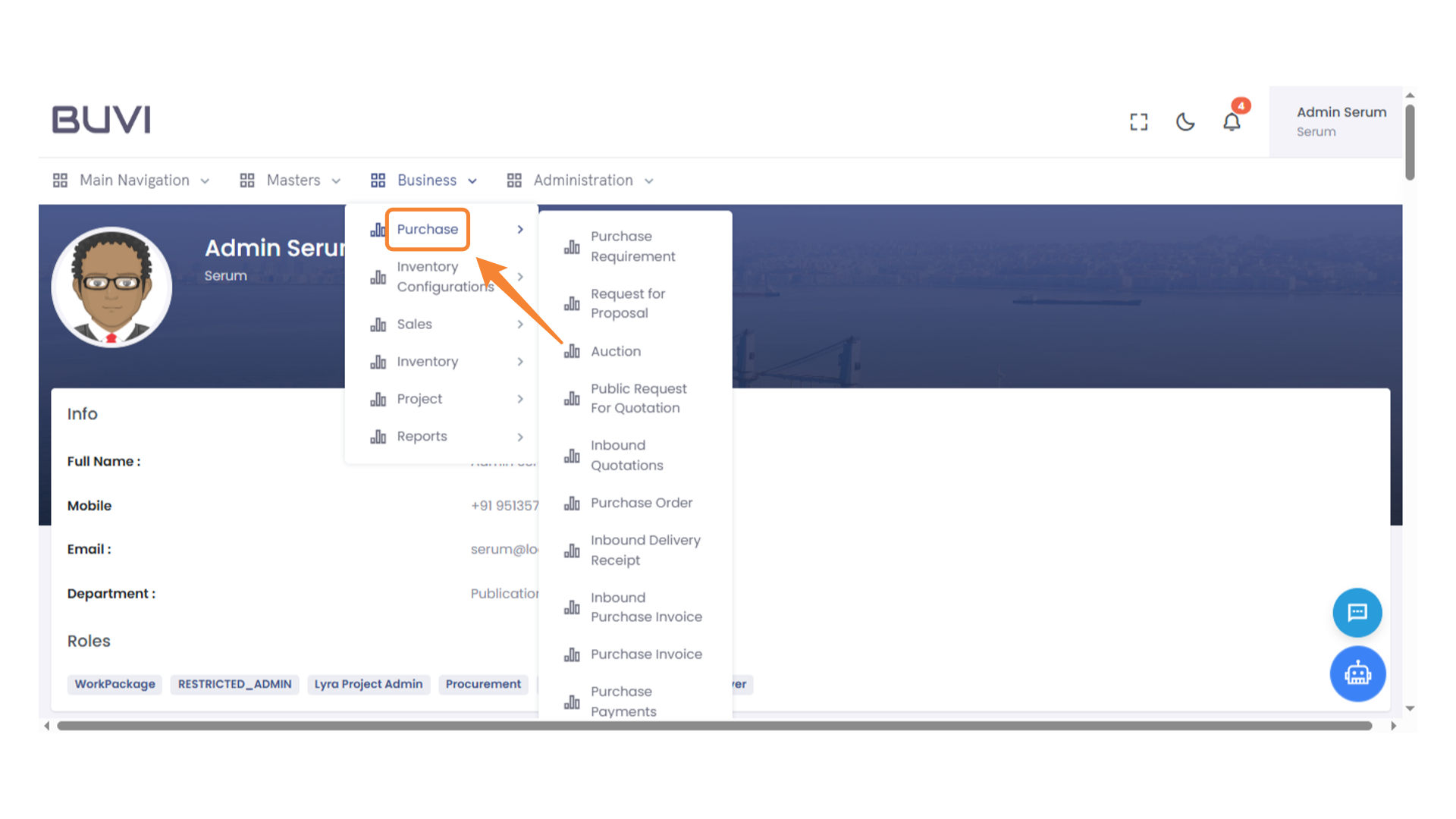 Access Purchase Menu