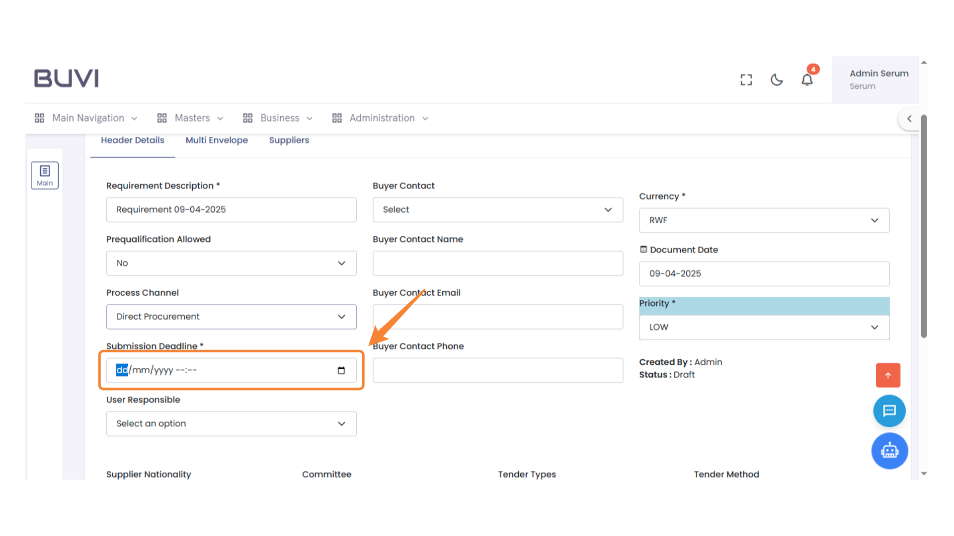 Submission Deadline Input