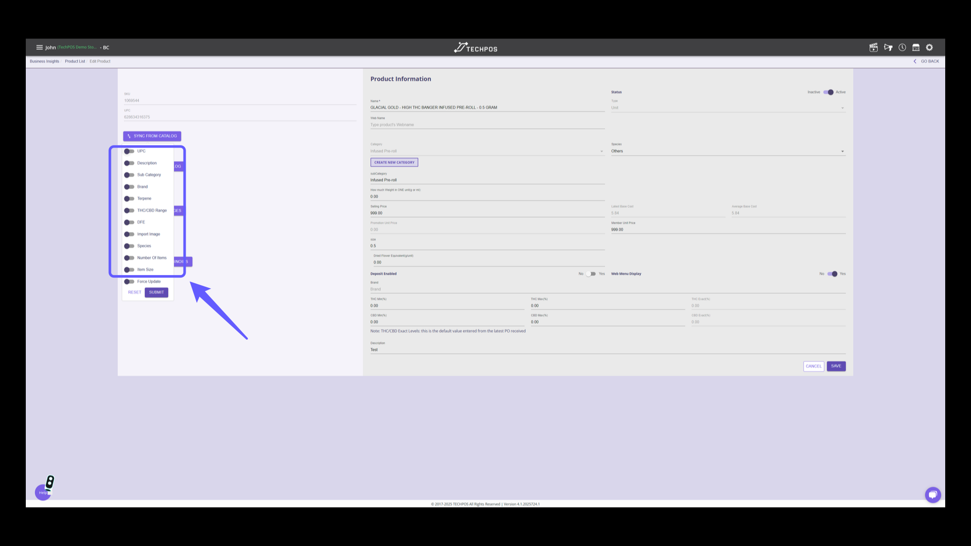 Select Product Properties to Sync