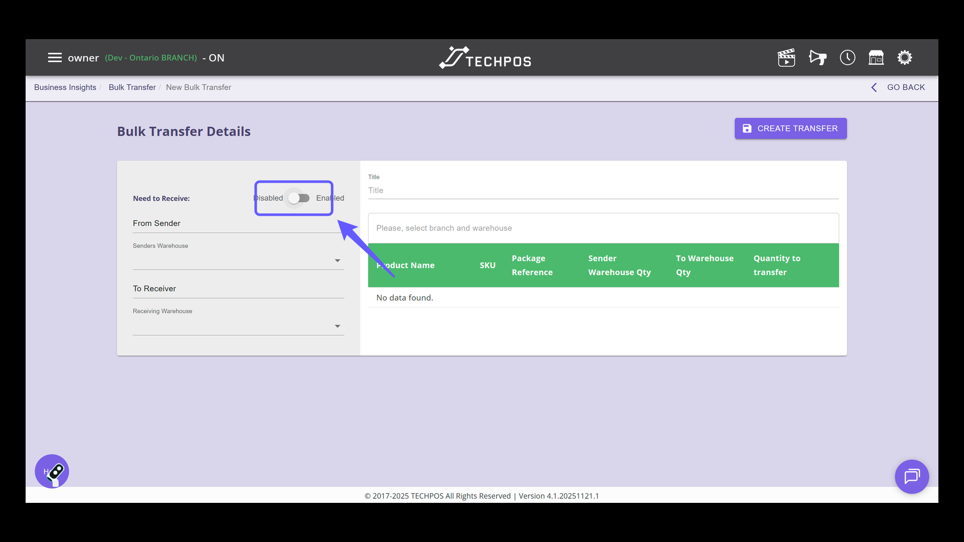 Enable/Disable Need to Receive Setting