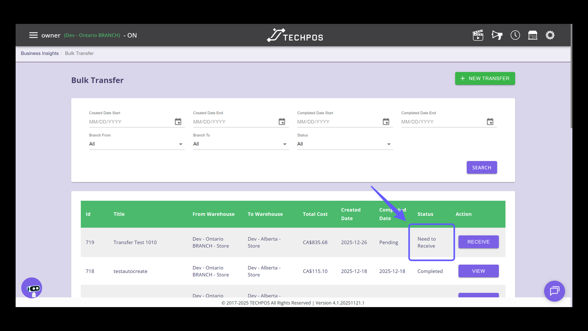 Receive Pending Transfer