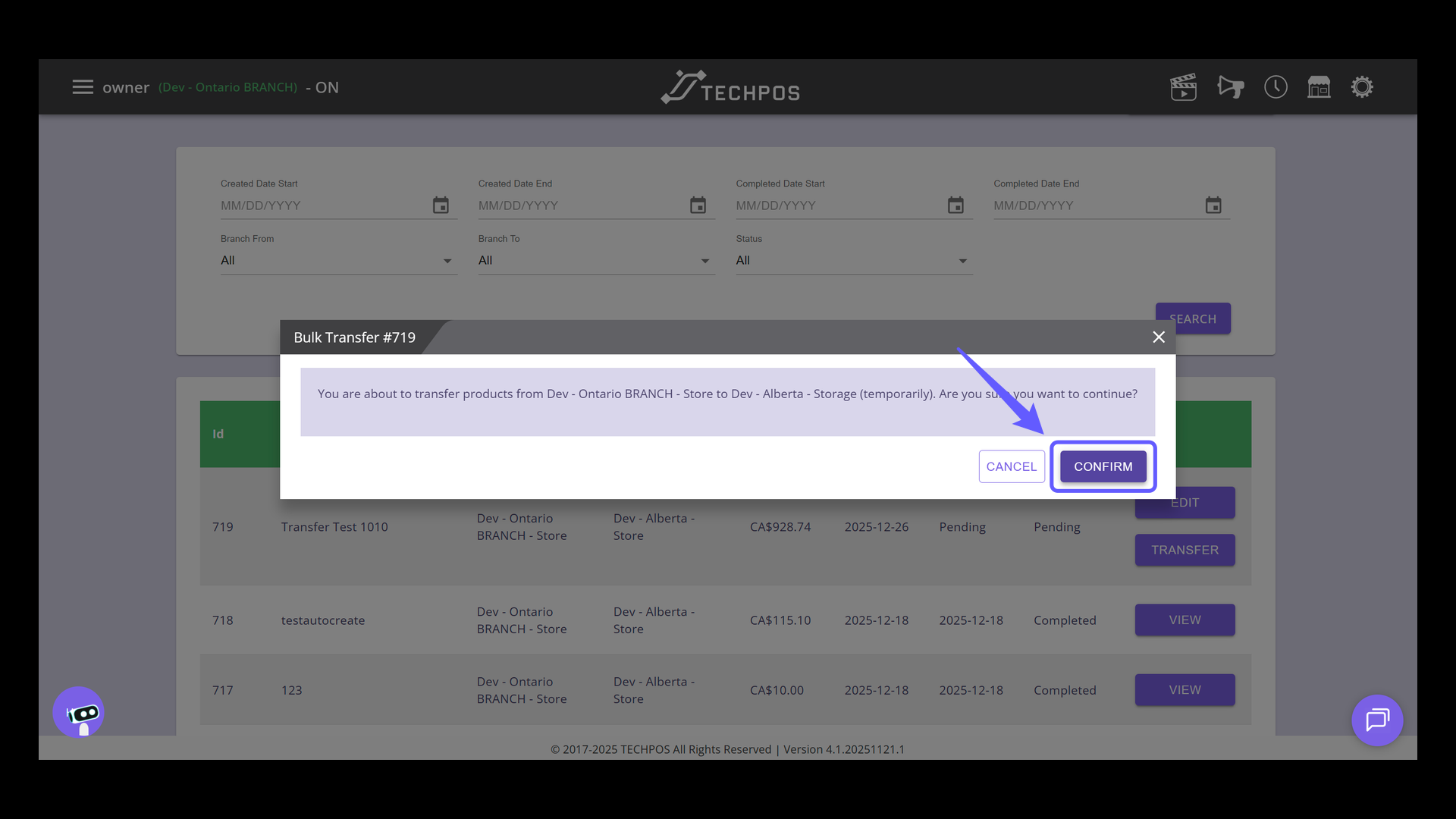 Confirm Bulk Transfer Action