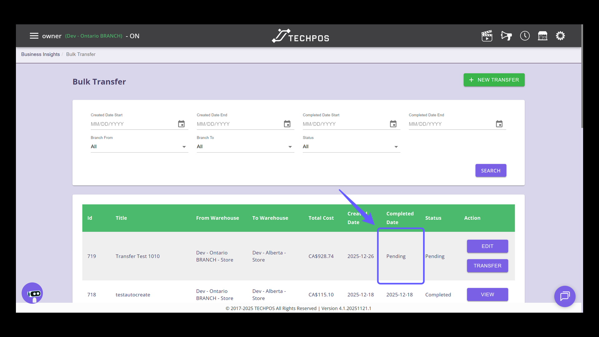 Check Transfer Status - Pending