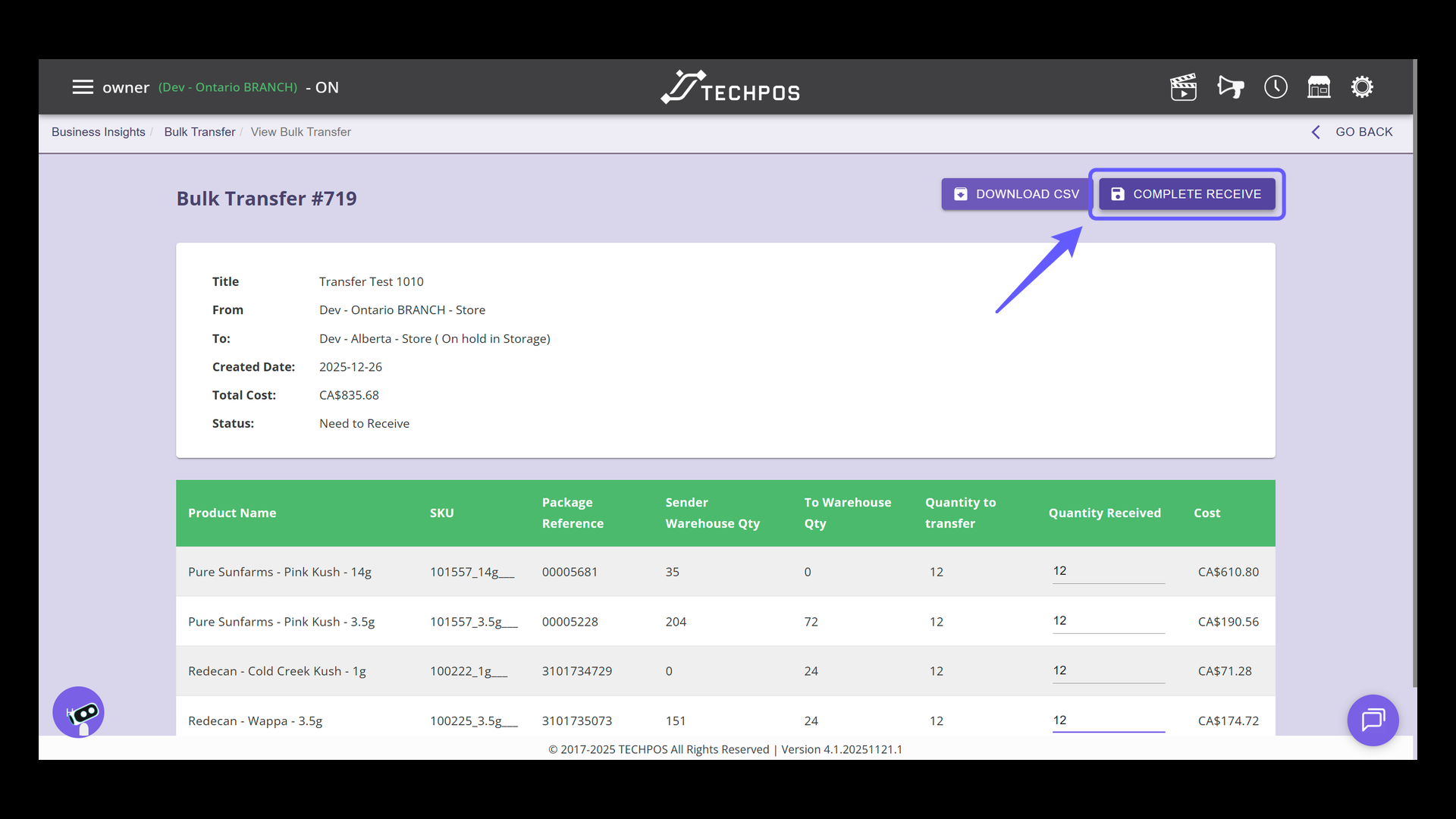 Complete the Receiving Process