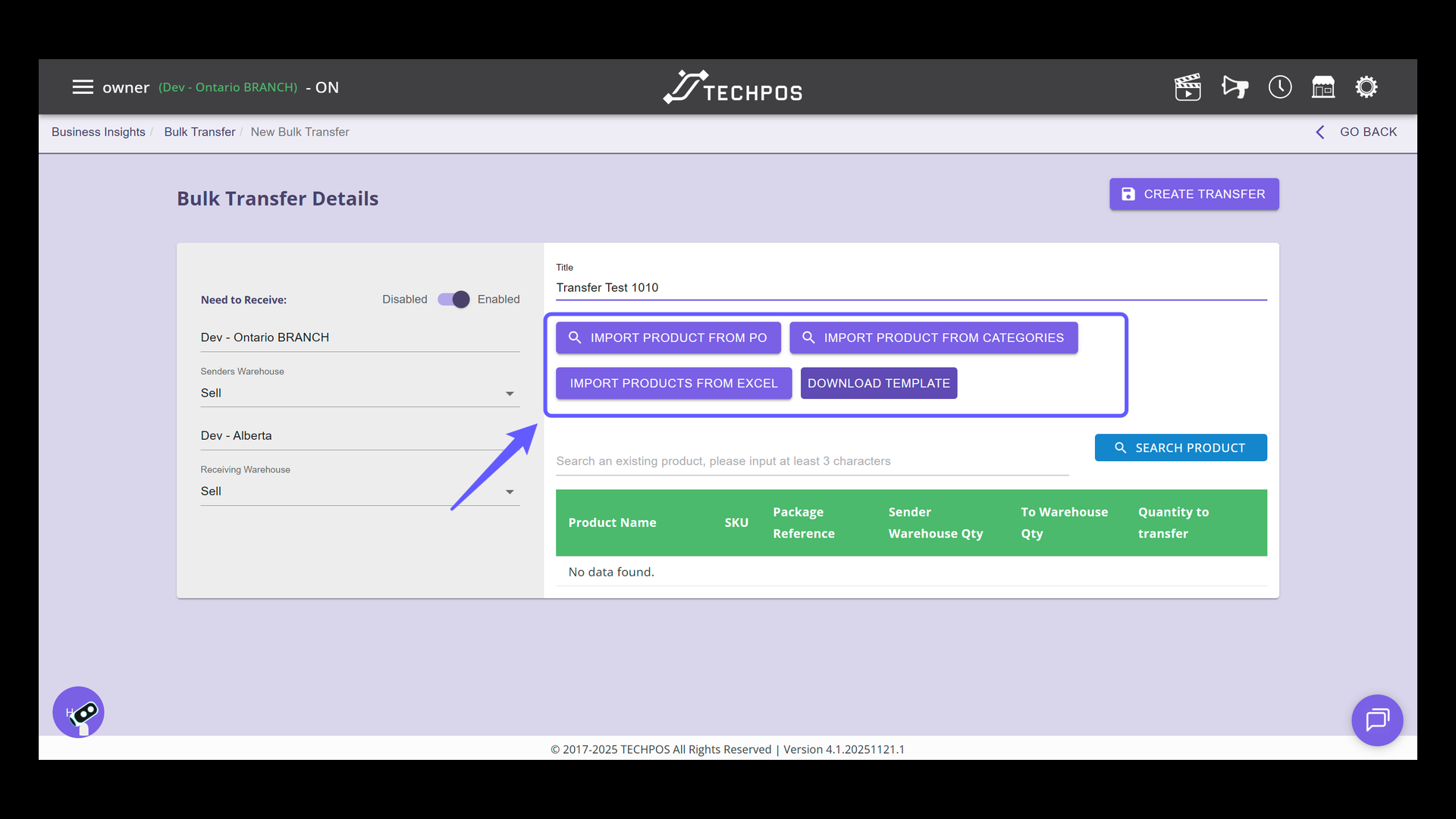 Manage Bulk Transfer Products